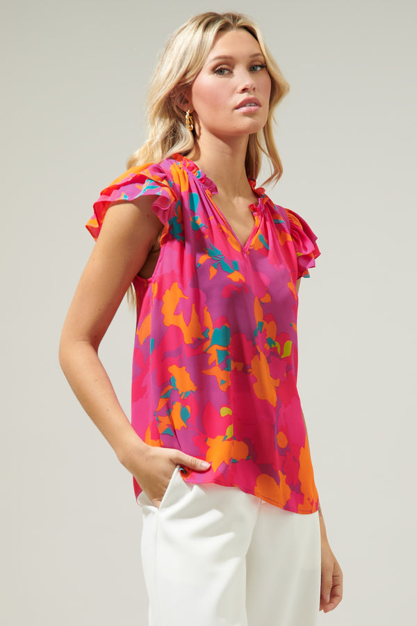 Sugarlips Constance Floral Bellissima Ruffle Sleeve Top