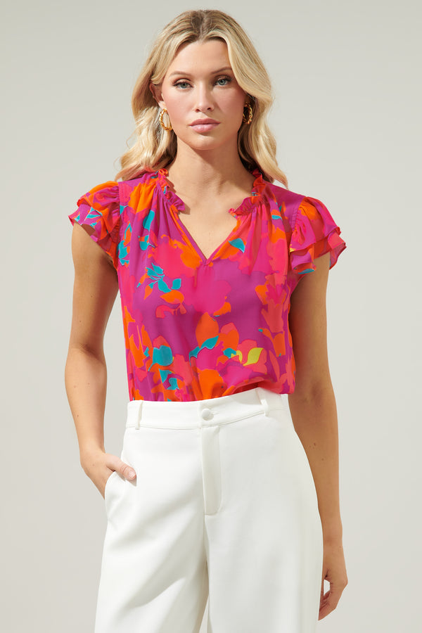 sugarlips Constance Floral Bellissima Ruffle Sleeve Top