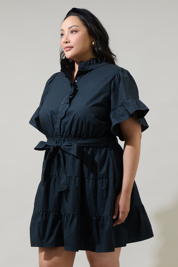 Sugarlips Cottonwood Ruffle Button Down Mini Dress Curve