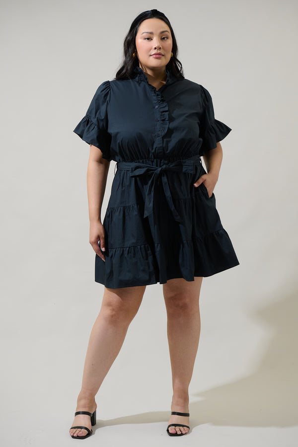 Sugarlips Cottonwood Ruffle Button Down Mini Dress Curve