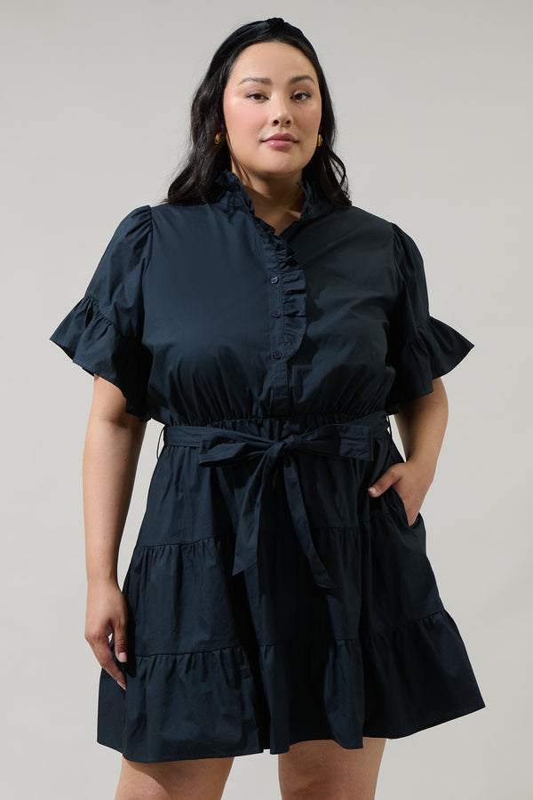 sugarlips Cottonwood Ruffle Button Down Mini Dress Curve