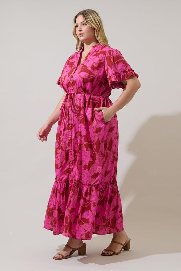 Sugarlips Craney Floral Alna Button Up Midi Dress Curve