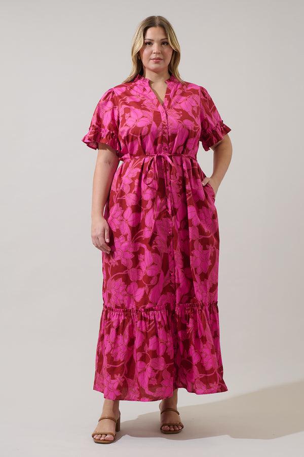 sugarlips Craney Floral Alna Button Up Midi Dress Curve