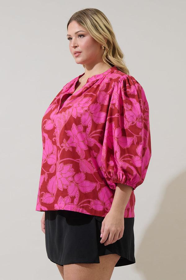 Sugarlips Craney Floral Cheney Split Neck Top Curve