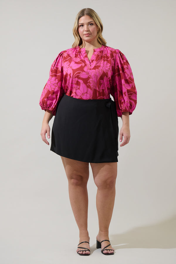 Sugarlips Craney Floral Cheney Split Neck Top Curve