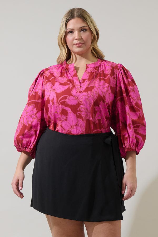 sugarlips Craney Floral Cheney Split Neck Top Curve