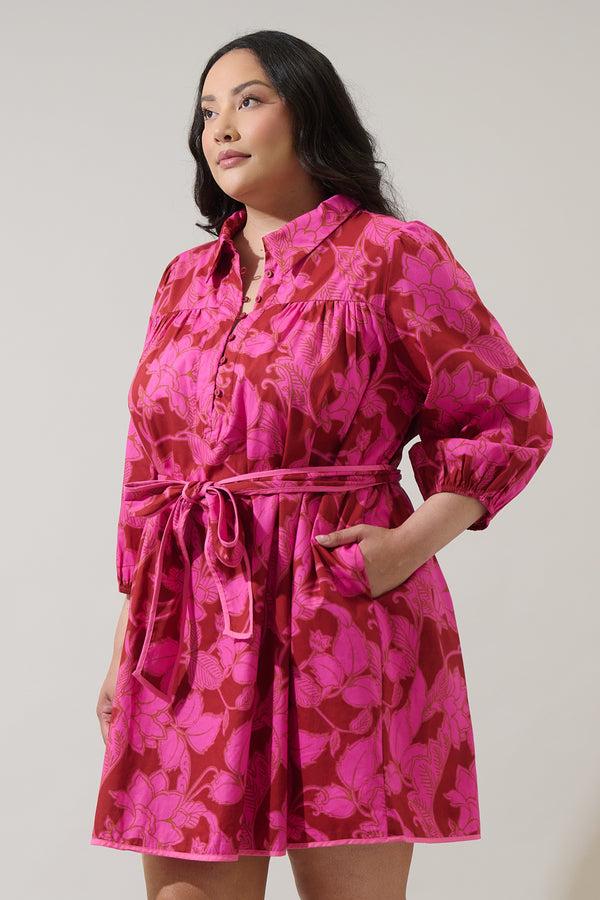 Sugarlips Craney Floral Ravan Collared Mini Dress Curve