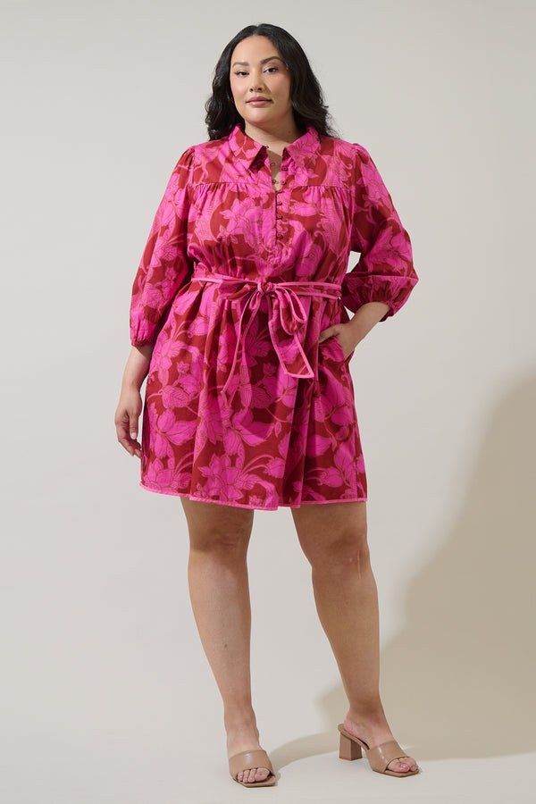 Sugarlips Craney Floral Ravan Collared Mini Dress Curve