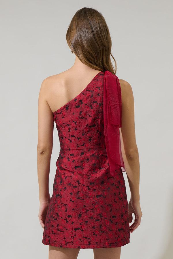 Sugarlips Dalma Jacquard Floral Barcy One Shoulder Mini Dress