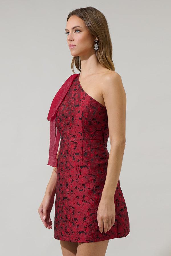 Sugarlips Dalma Jacquard Floral Barcy One Shoulder Mini Dress