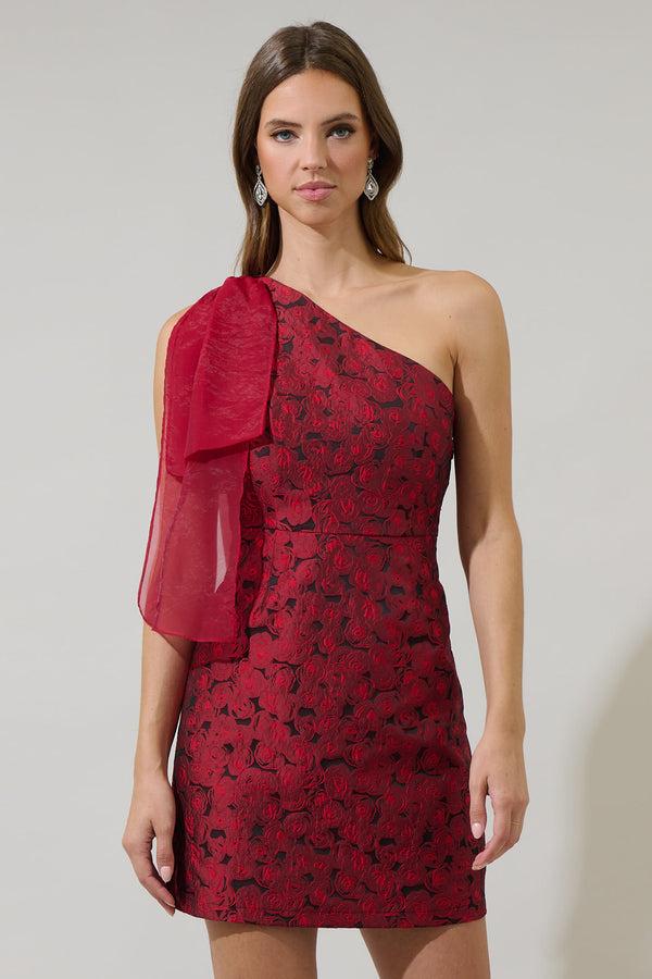 sugarlips Dalma Jacquard Floral Barcy One Shoulder Mini Dress