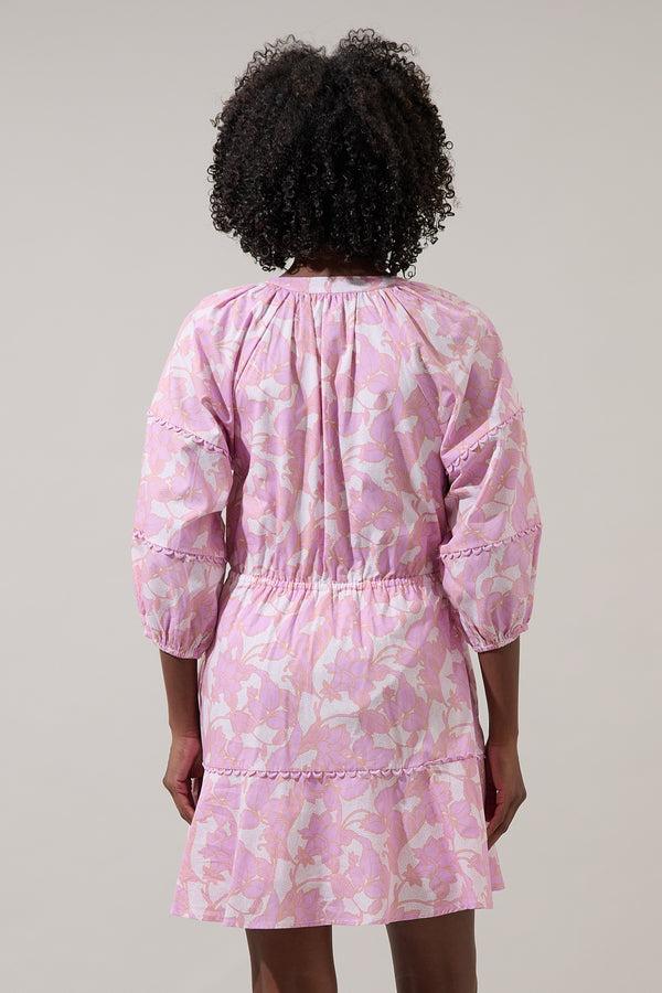 Sugarlips Daney Floral Dabria Split Neck Mini Dress