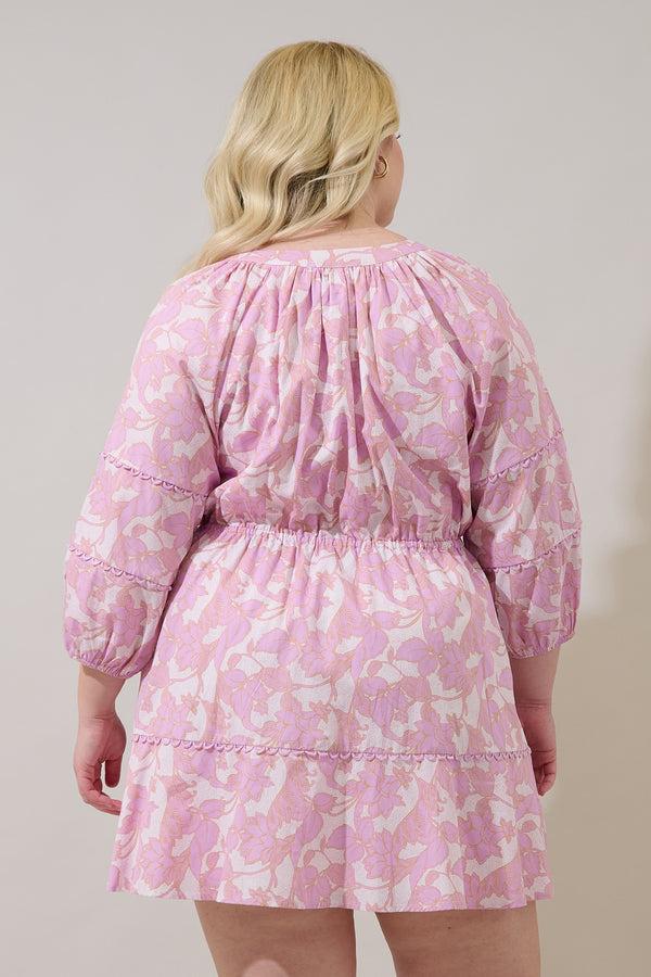 Sugarlips Daney Floral Dabria Split Neck Mini Dress Curve