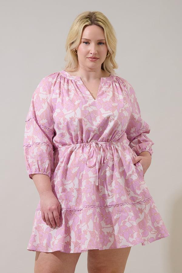 sugarlips Daney Floral Dabria Split Neck Mini Dress Curve