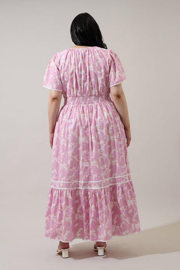 Sugarlips Daney Floral Ordy Smocked Midi Dress Curve