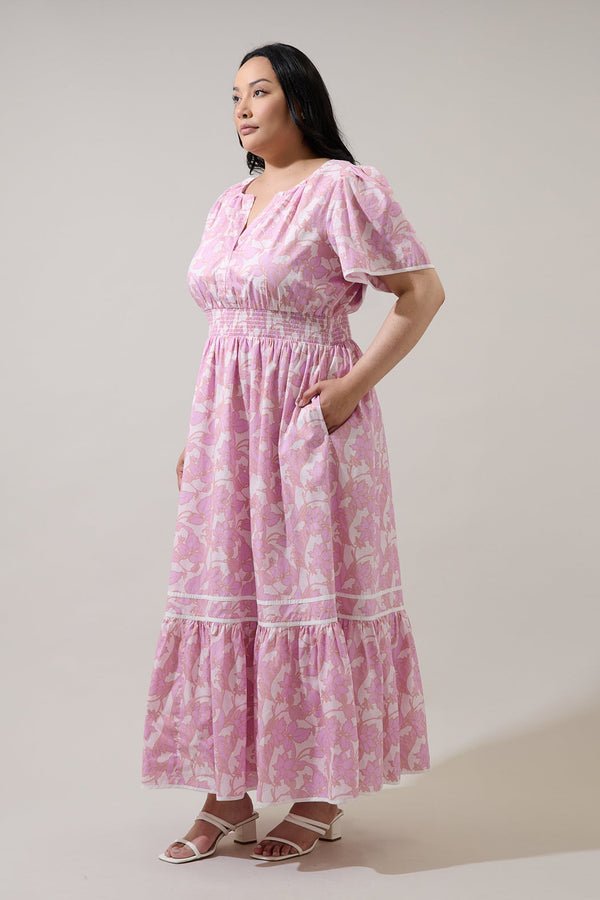 Sugarlips Daney Floral Ordy Smocked Midi Dress Curve