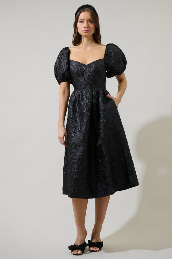 Sugarlips Danica Jacquard Alessi Puff Sleeve Midi Dress