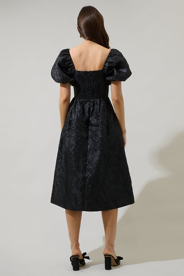 Sugarlips Danica Jacquard Alessi Puff Sleeve Midi Dress