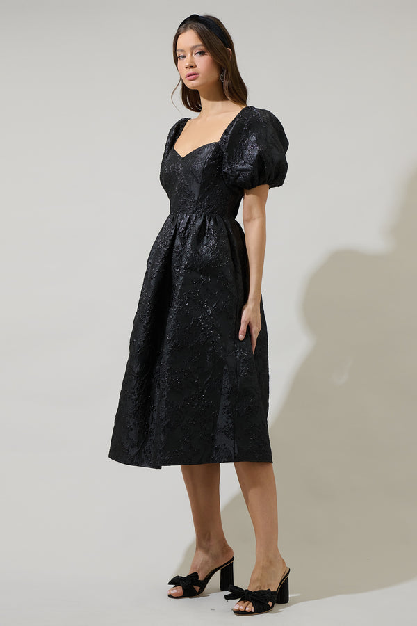 Sugarlips Danica Jacquard Alessi Puff Sleeve Midi Dress