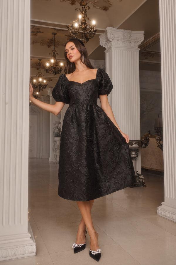 sugarlips Danica Jacquard Alessi Puff Sleeve Midi Dress