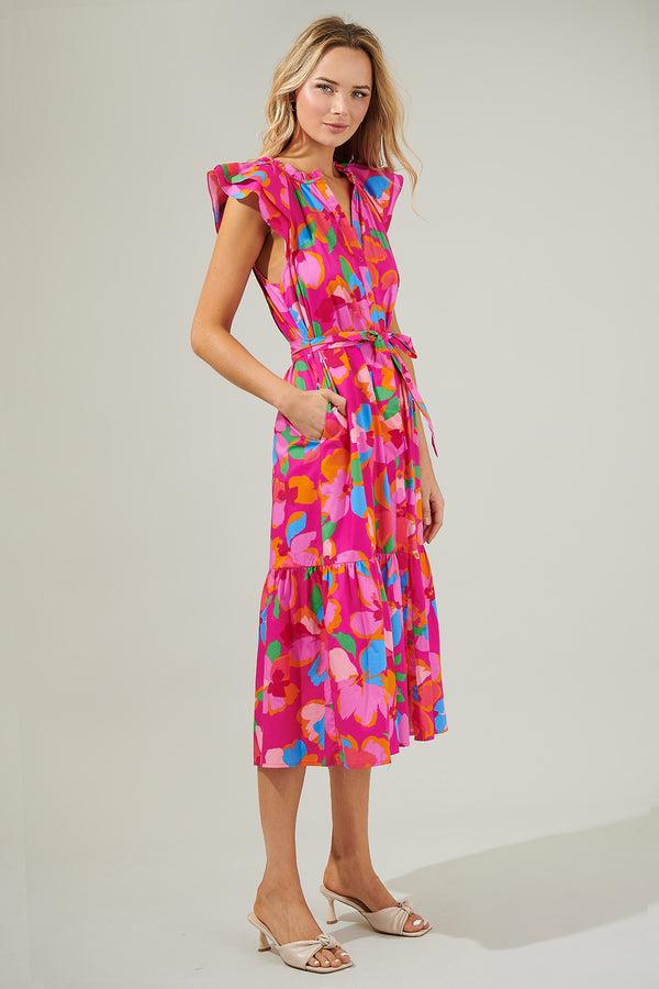Sugarlips Daphne Floral Charlotte Button Midi Dress
