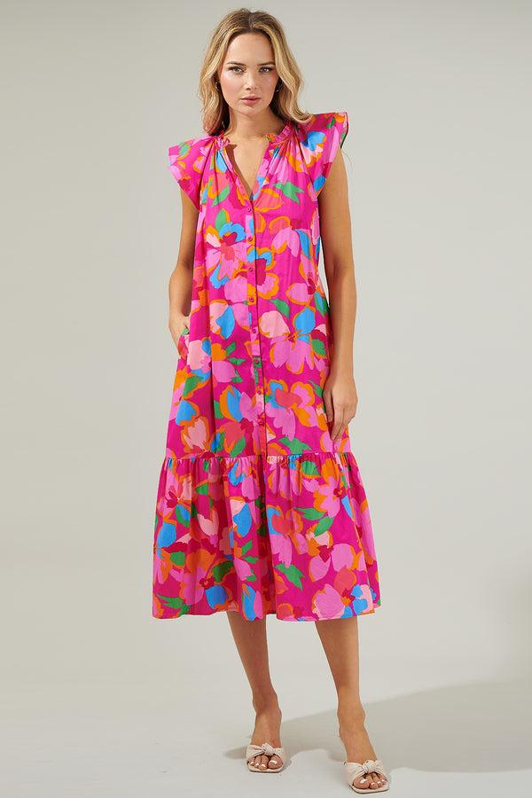 Sugarlips Daphne Floral Charlotte Button Midi Dress