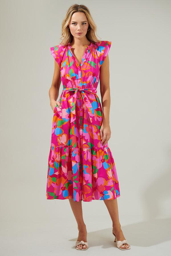 sugarlips Daphne Floral Charlotte Button Midi Dress