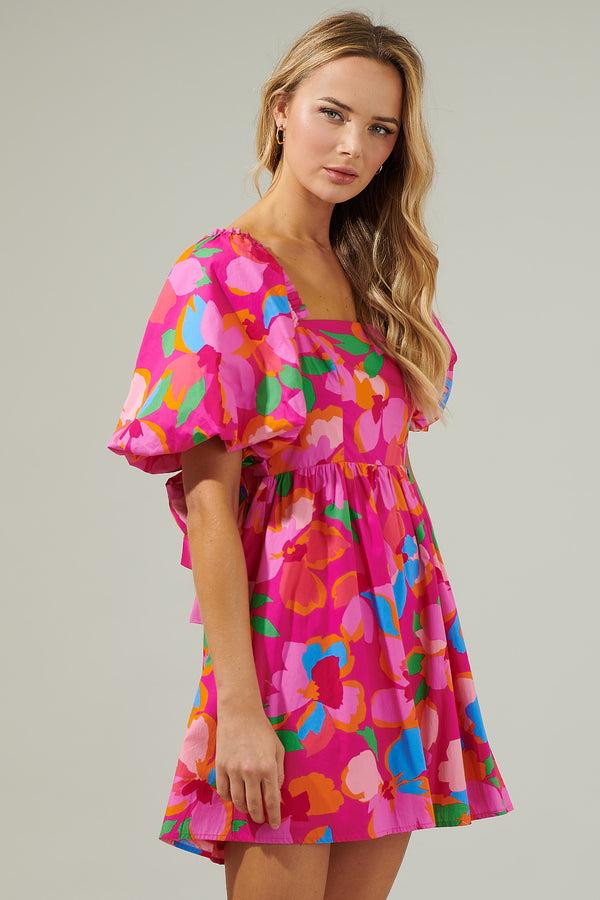 Sugarlips Daphne Floral Marion Puff Sleeve Babydoll Mini Dress
