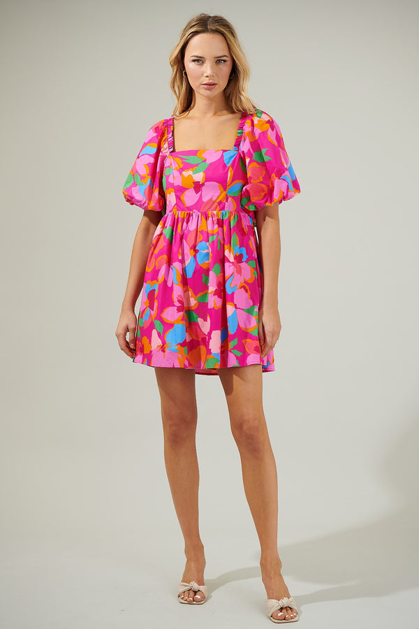 Sugarlips Daphne Floral Marion Puff Sleeve Babydoll Mini Dress