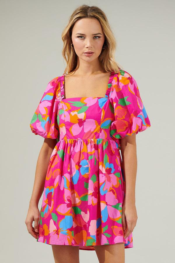 sugarlips Daphne Floral Marion Puff Sleeve Babydoll Mini Dress