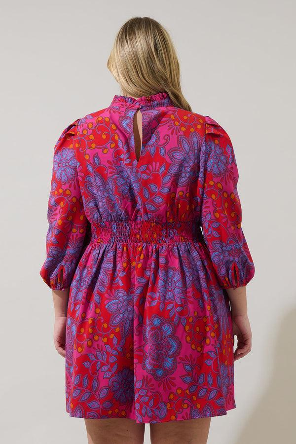 Sugarlips Darret Floral Esmae Pleated Mini Dress Curve