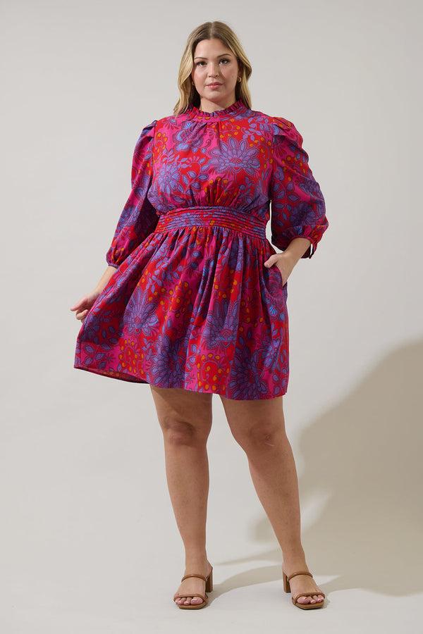 Sugarlips Darret Floral Esmae Pleated Mini Dress Curve