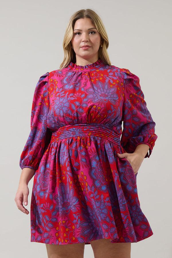 sugarlips Darret Floral Esmae Pleated Mini Dress Curve