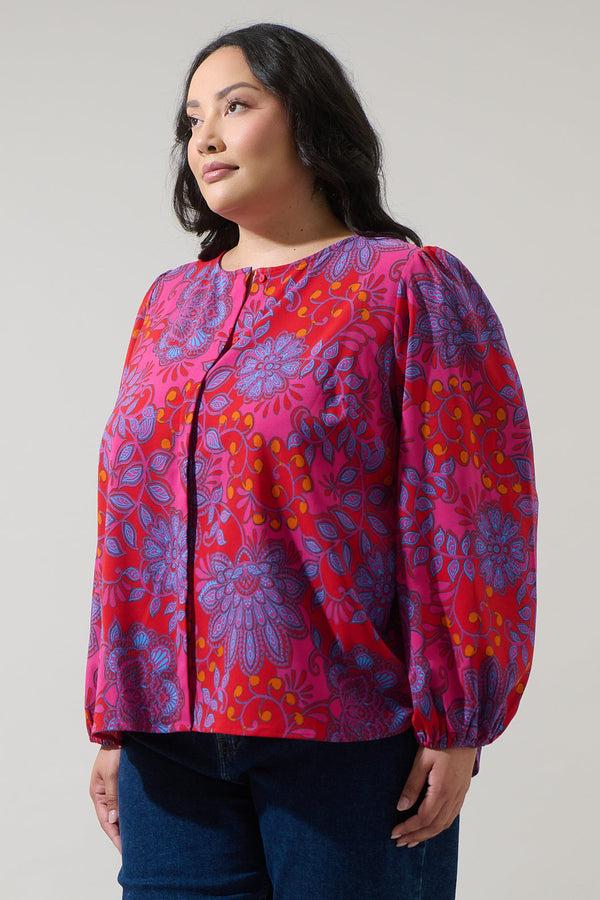 Sugarlips Darret Floral Marwa Long Sleeve Blouse Curve