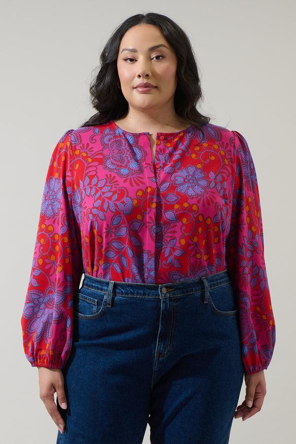 sugarlips Darret Floral Marwa Long Sleeve Blouse Curve