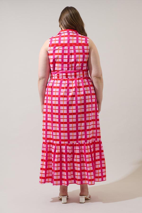 Sugarlips Darvy Checker Cileah Collared Maxi Dress Curve