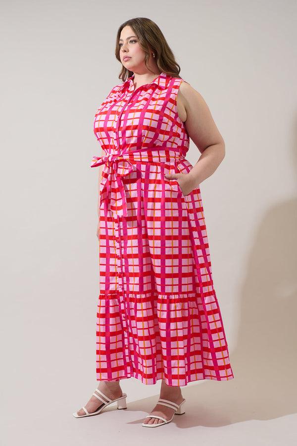 Sugarlips Darvy Checker Cileah Collared Maxi Dress Curve