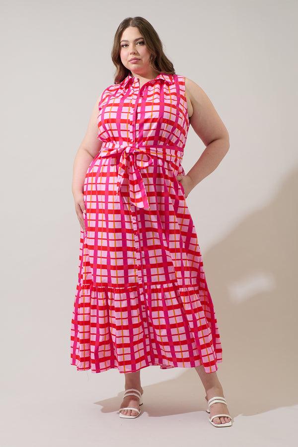 sugarlips Darvy Checker Cileah Collared Maxi Dress Curve