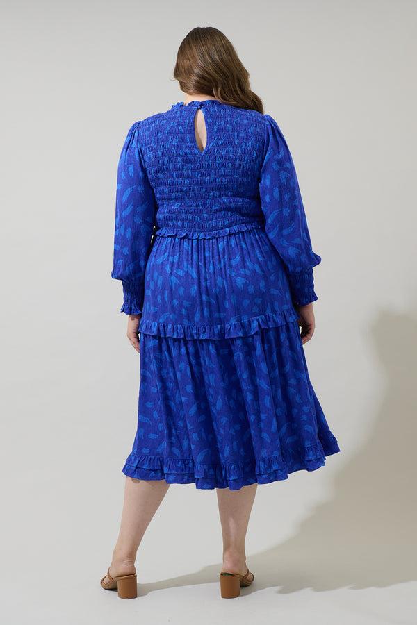 Sugarlips Darya Strokes Seldy Smocked Midi Dress Curve