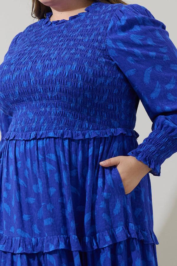 Sugarlips Darya Strokes Seldy Smocked Midi Dress Curve