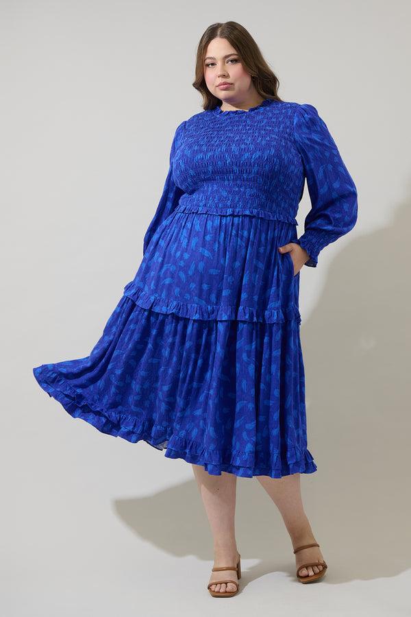 sugarlips Darya Strokes Seldy Smocked Midi Dress Curve