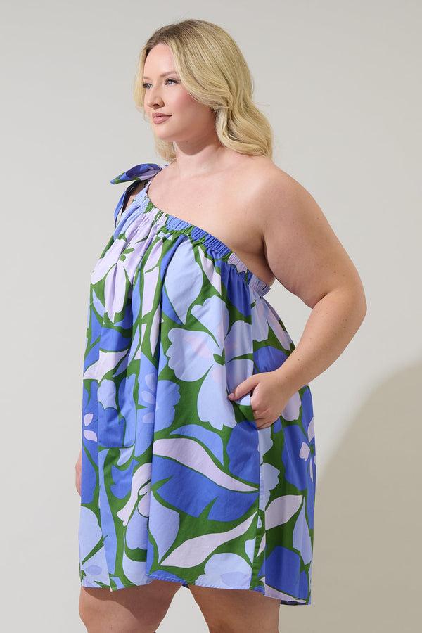 Sugarlips Dayana Floral Adley Shift One Shoulder Mini Dress Curve