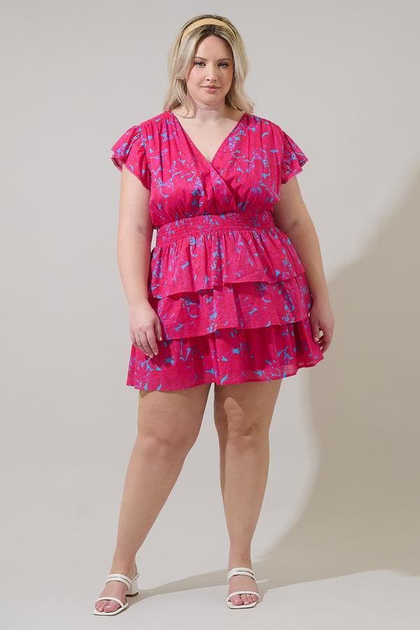 Sugarlips Delina Floral Gerry Ruffle Mini Dress Curve