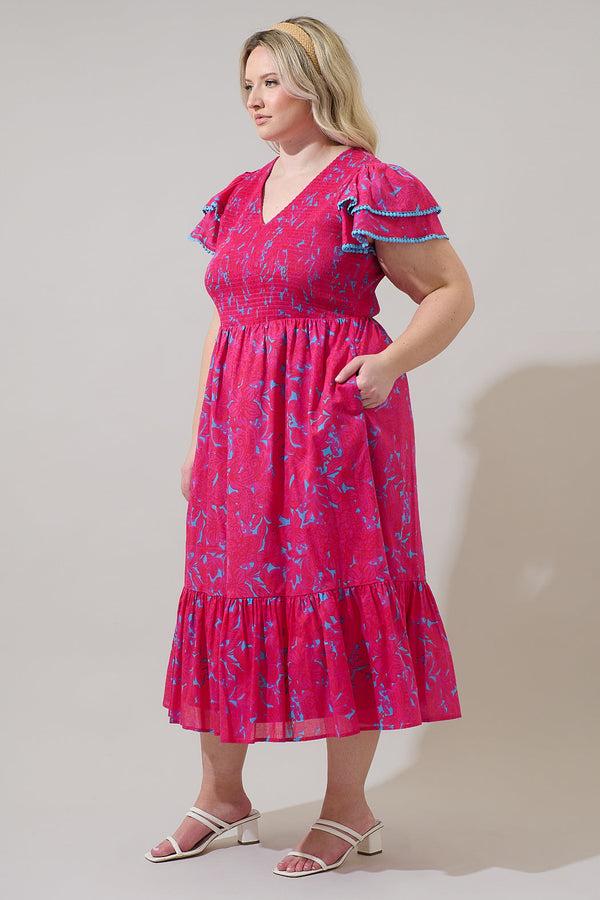 Sugarlips Delina Floral Patte Tiered Midi Dress Curve