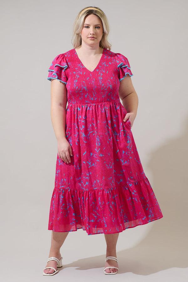 sugarlips Delina Floral Patte Tiered Midi Dress Curve
