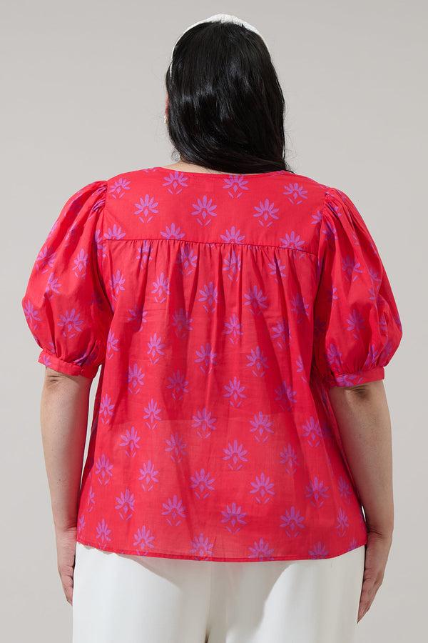 Sugarlips Delmas Floral Louisa Split Neck Top Curve
