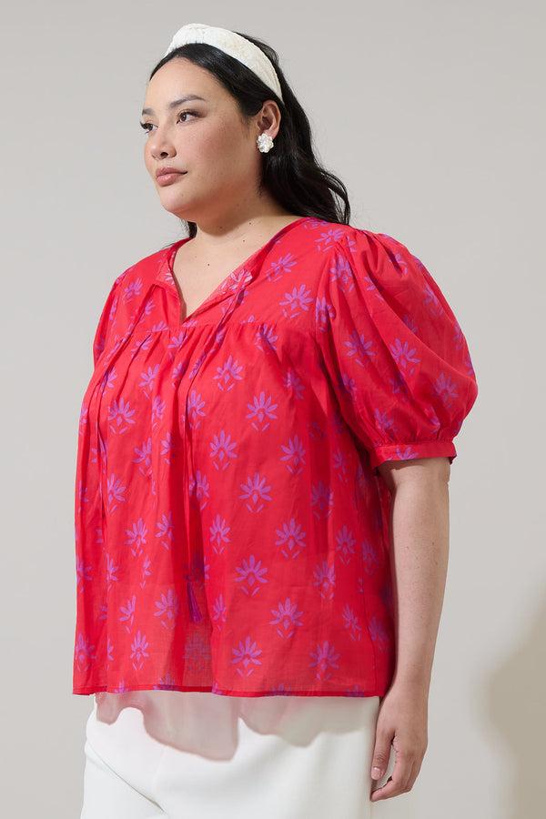 Sugarlips Delmas Floral Louisa Split Neck Top Curve