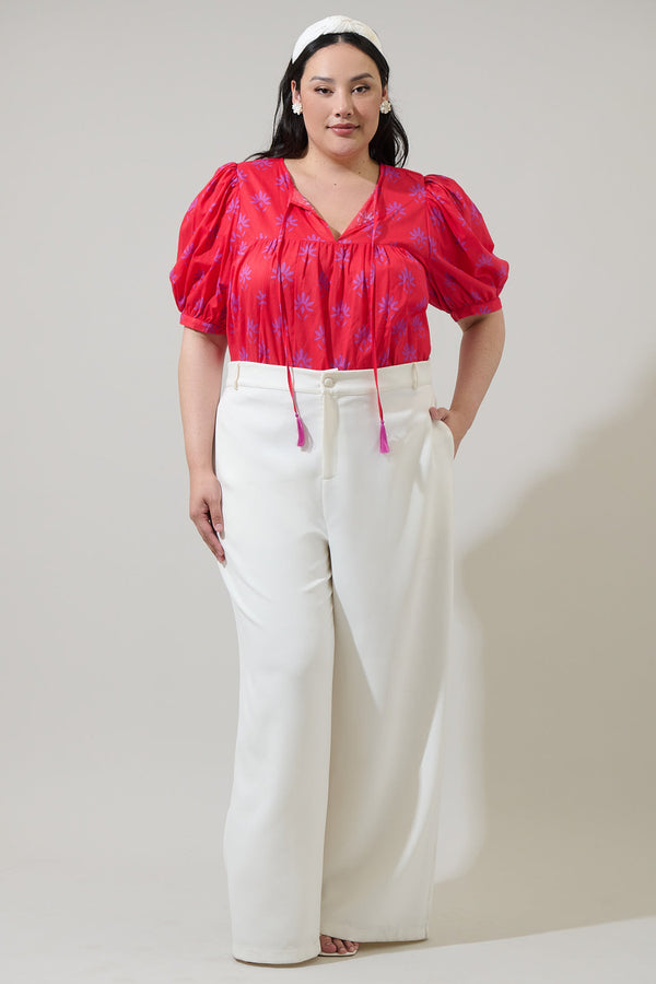 Sugarlips Delmas Floral Louisa Split Neck Top Curve