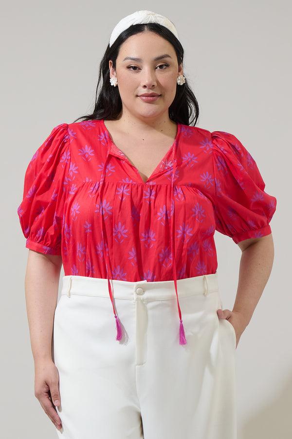 sugarlips Delmas Floral Louisa Split Neck Top Curve
