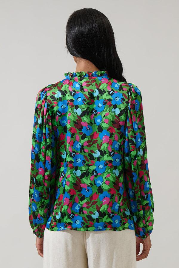 Sugarlips Destine Floral Hathaway Split Neck Long Sleeve Blouse